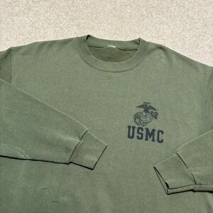 Vtg USMC Sweatshirt Mens XL Green Crewneck Fleece Marine Corps Military Pullover